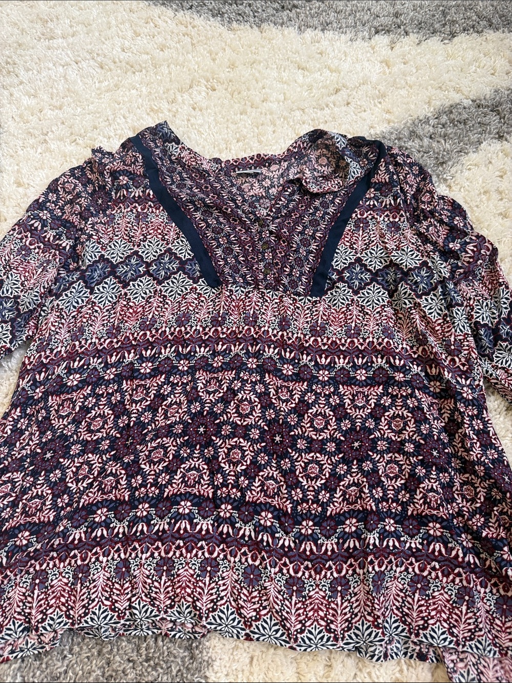Avenue Navy and Pink Patterned V-Neck Tunic